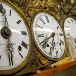 Grandfather clocks are pictured in a clock collection in central France, on March 24, 2015. This year, clocks will spring forward an hour to summer time on March 30, 2015. Daylight saving time was first introduced in 1973 with the oil crisis for the sake of saving energy and is applied today in more than 70 countries. AFP PHOTO / GUILLAUME SOUVANT (Photo credit should read GUILLAUME SOUVANT/AFP/Getty Images)